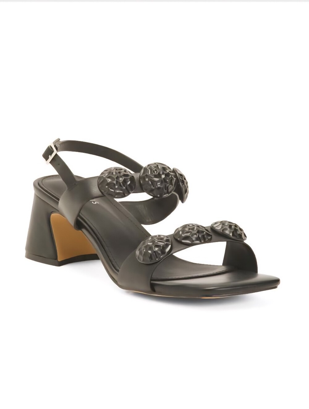 NIB Torgeis Felicia Black Medallion Embellished Block Heel Slingback Sandals 8